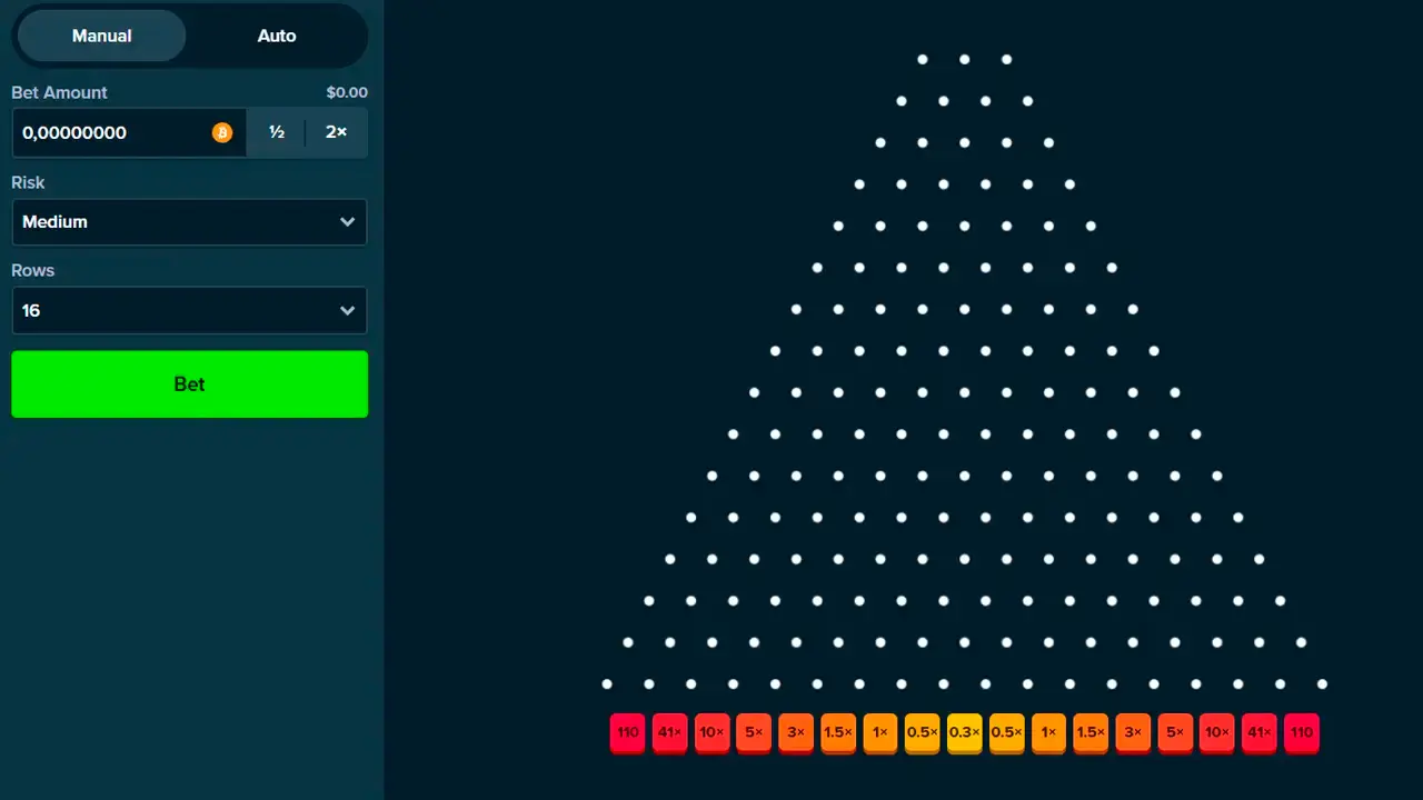 Caratteristiche dell'interfaccia dello slot Plinko