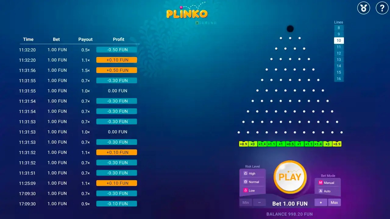 Inizia a giocare a Plinko sul tuo telefono