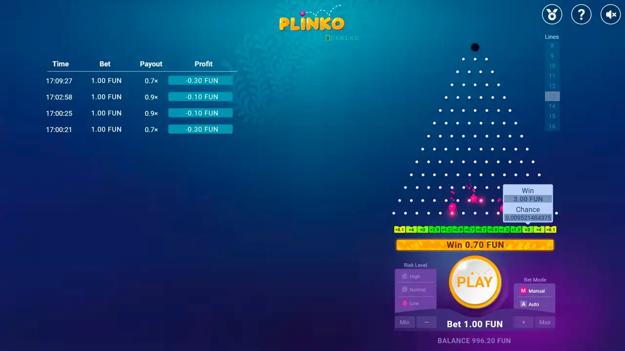 Inizia a giocare online a Plinko